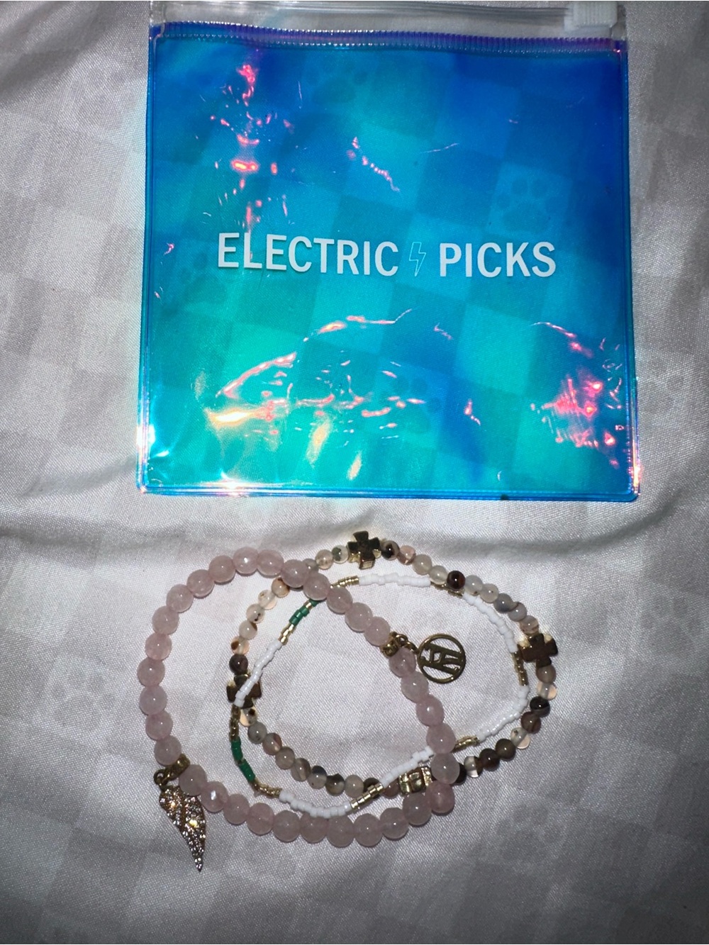 Electric Picks Rose Quartz Beaded Stretch Bracelet Set - Pink